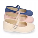 LINEN Cotton canvas Girl Mary Jane shoes with buckle fastening.