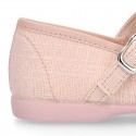 LINEN Cotton canvas Girl Mary Jane shoes with buckle fastening.