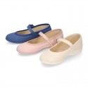 LINEN Cotton canvas Girl Mary Jane shoes with buckle fastening.