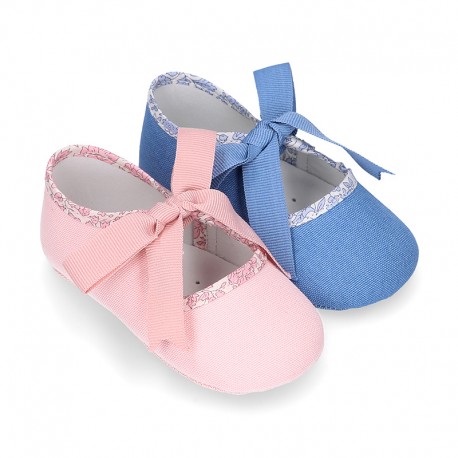 COTTON canvas Little Mary Janes angel style for babies with LIBERTY design.