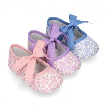 LIBERTY LONDON cotton canvas Little Mary Janes angel style for babies.