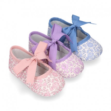 LIBERTY LONDON cotton canvas Little Mary Janes angel style for babies.