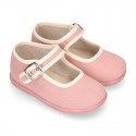 ORGANIC Cotton canvas Girl Mary Jane shoes with buckle fastening.