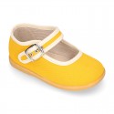 ORGANIC Cotton canvas Girl Mary Jane shoes with buckle fastening.