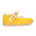 ORGANIC Cotton canvas Girl Mary Jane shoes with buckle fastening.