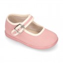 ORGANIC Cotton canvas Girl Mary Jane shoes with buckle fastening.