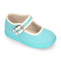 ORGANIC Cotton canvas Girl Mary Jane shoes with buckle fastening.