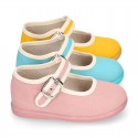 ORGANIC Cotton canvas Girl Mary Jane shoes with buckle fastening.