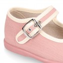 ORGANIC Cotton canvas Girl Mary Jane shoes with buckle fastening.