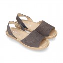 Grey Suede leather Sandal shoes espadrille style with FLOWERS design.