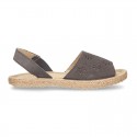 Grey Suede leather Sandal shoes espadrille style with FLOWERS design.