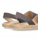 Grey Suede leather Sandal shoes espadrille style with FLOWERS design.