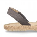 Grey Suede leather Sandal shoes espadrille style with FLOWERS design.