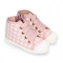 VICHY Cotton canvas kids boot shoes tennis style with shoelaces closure and toe cap.