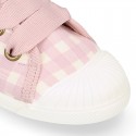 VICHY Cotton canvas kids boot shoes tennis style with shoelaces closure and toe cap.