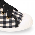 VICHY Cotton canvas kids boot shoes tennis style with shoelaces closure and toe cap.