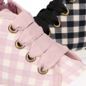 VICHY Cotton canvas kids boot shoes tennis style with shoelaces closure and toe cap.