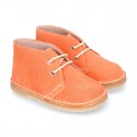 Suede leather kids safari boots with laces in SPRING colors.