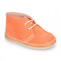 Suede leather kids safari boots with laces in SPRING colors.