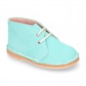 Suede leather kids safari boots with laces in SPRING colors.