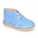 Suede leather kids safari boots with laces in SPRING colors.