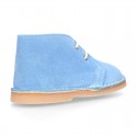 Suede leather kids safari boots with laces in SPRING colors.