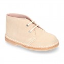 Suede leather kids safari boots with laces in SPRING colors.