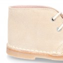 Suede leather kids safari boots with laces in SPRING colors.