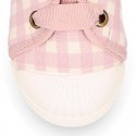 VICHY Cotton canvas kids tennis style shoes with shoelaces closure and toe cap.