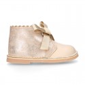 CEREMONY Girl Safari Boots with silk laces closure and waves in combined leather.