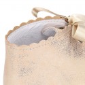 CEREMONY Girl Safari Boots with silk laces closure and waves in combined leather.