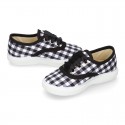 BLACK Cotton canvas Kids Bamba shoes with VICHY SQUARE design.
