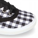 BLACK Cotton canvas Kids Bamba shoes with VICHY SQUARE design.