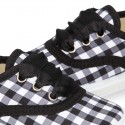 BLACK Cotton canvas Kids Bamba shoes with VICHY SQUARE design.