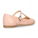 Girl T-BAR Mary Jane shoes in soft Nappa leather with petals design.