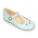 Girl T-BAR Mary Jane shoes in soft Nappa leather with petals design.