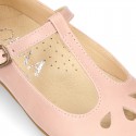 Girl T-BAR Mary Jane shoes in soft Nappa leather with petals design.