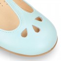 Girl T-BAR Mary Jane shoes in soft Nappa leather with petals design.