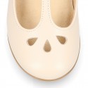 Girl T-BAR Mary Jane shoes in soft Nappa leather with petals design.
