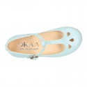 Girl T-BAR Mary Jane shoes in soft Nappa leather with petals design.