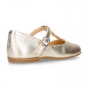 Girl T-BAR Mary Jane shoes in GOLD Nappa leather with BRAIDED design.