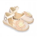 LINEN canvas girl espadrille shoes with FLOWER design.