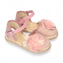 LINEN canvas girl espadrille shoes with FLOWER design.