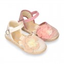 LINEN canvas girl espadrille shoes with FLOWER design.