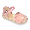 LINEN canvas girl espadrille shoes with FLOWER design.