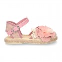 LINEN canvas girl espadrille shoes with FLOWER design.