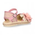 LINEN canvas girl espadrille shoes with FLOWER design.