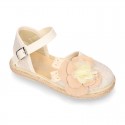 LINEN canvas girl espadrille shoes with FLOWER design.