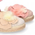 LINEN canvas girl espadrille shoes with FLOWER design.