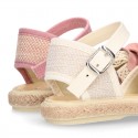 LINEN canvas girl espadrille shoes with FLOWER design.